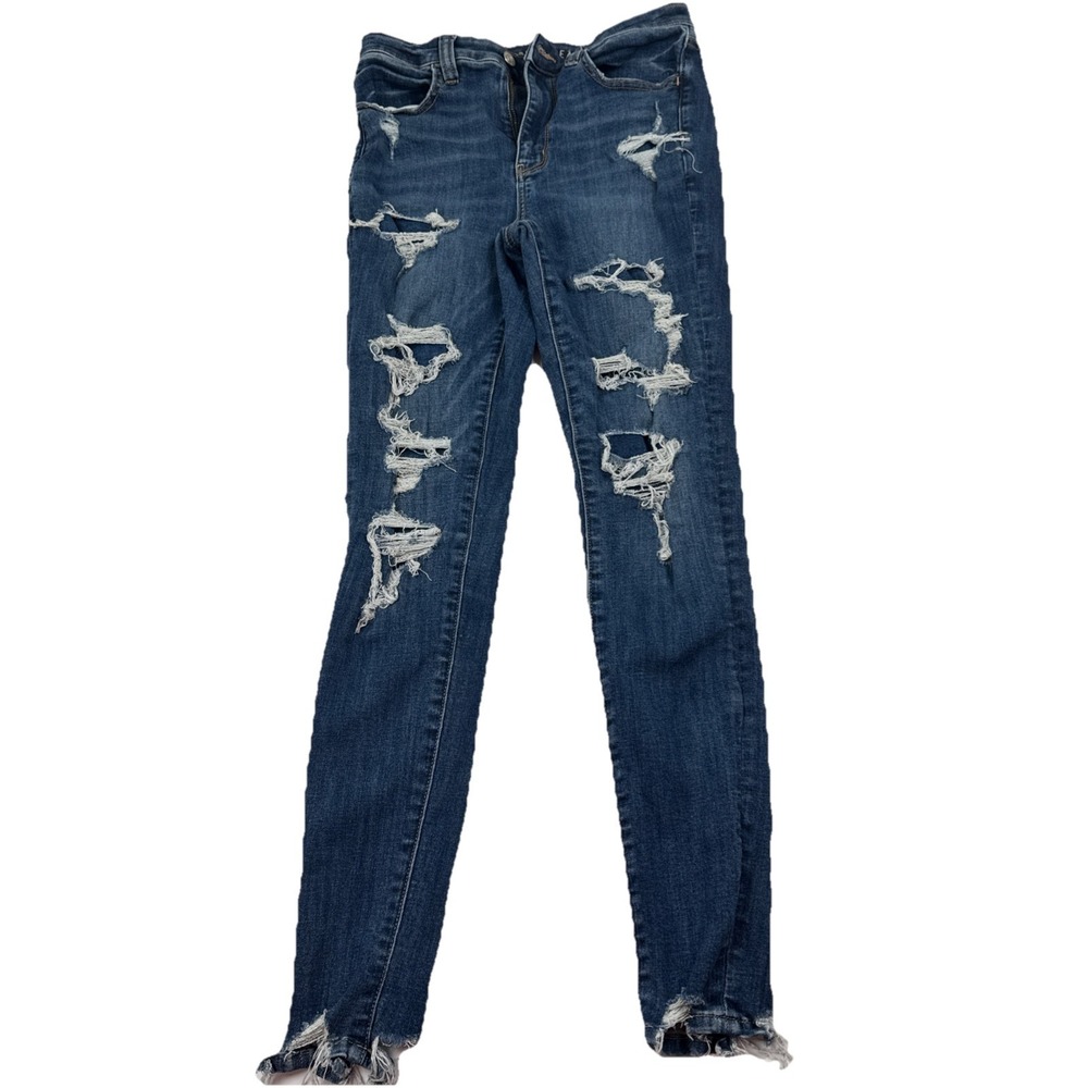American Eagle Super Hi-Rise Jegging Size 6 Dark Wash Distressed Skinny Jeans
